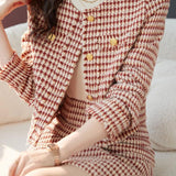 Exquisite Yarn-Dyed Houndstooth Short Coat And Skirt 2-Piece Set
