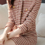 Exquisite Yarn-Dyed Houndstooth Short Coat And Skirt 2-Piece Set