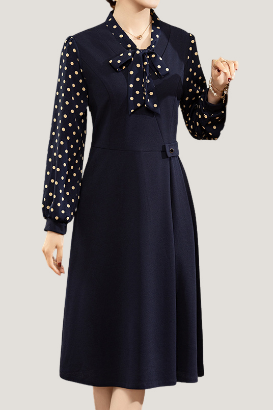 Casual Versatile Polka Dot Long-Sleeve Paneled Dress - liwisi