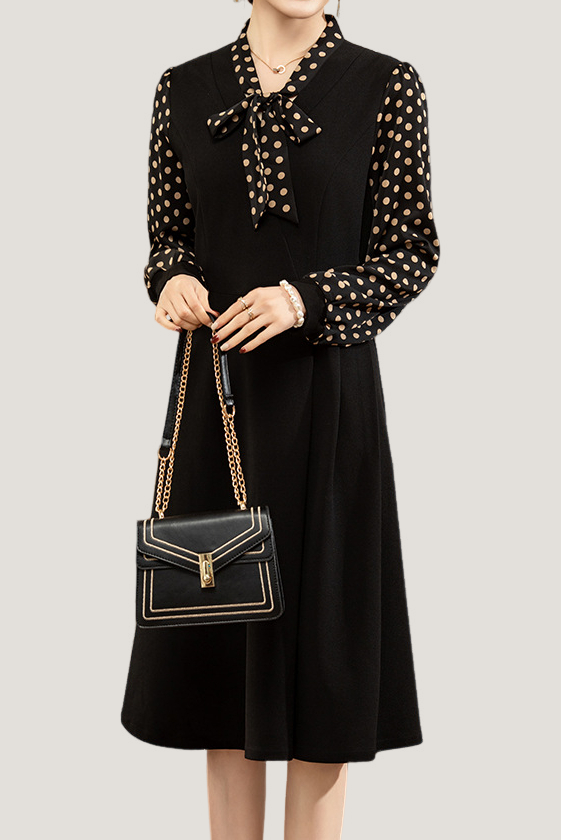 Casual Versatile Polka Dot Long-Sleeve Paneled Dress - liwisi