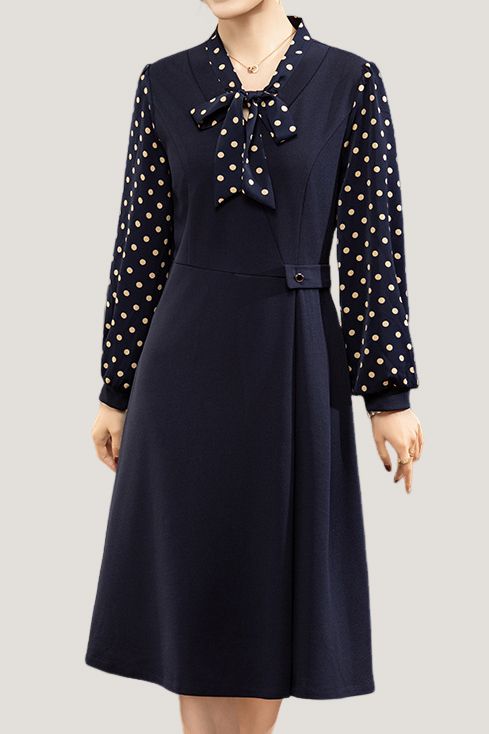 Casual Versatile Polka Dot Long-Sleeve Paneled Dress - liwisi