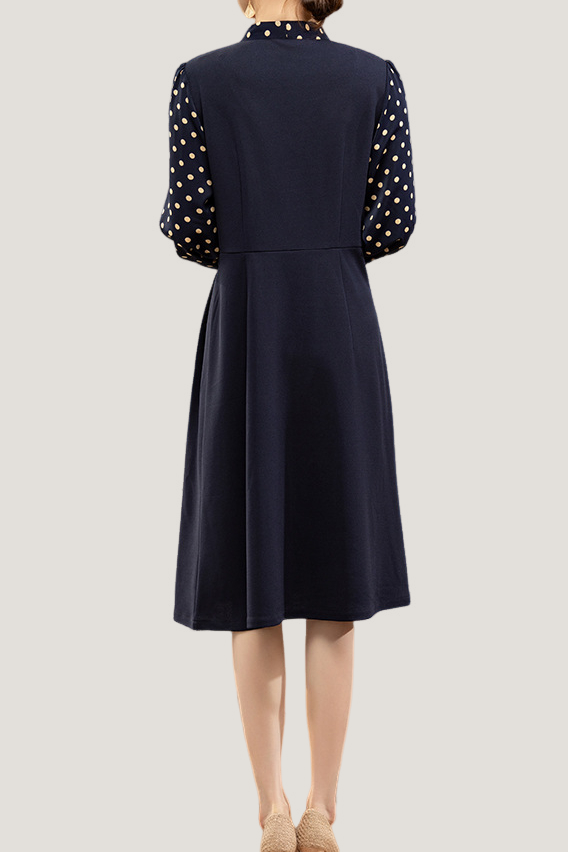 Casual Versatile Polka Dot Long-Sleeve Paneled Dress - liwisi