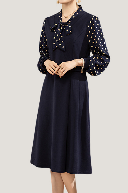 Casual Versatile Polka Dot Long-Sleeve Paneled Dress - liwisi