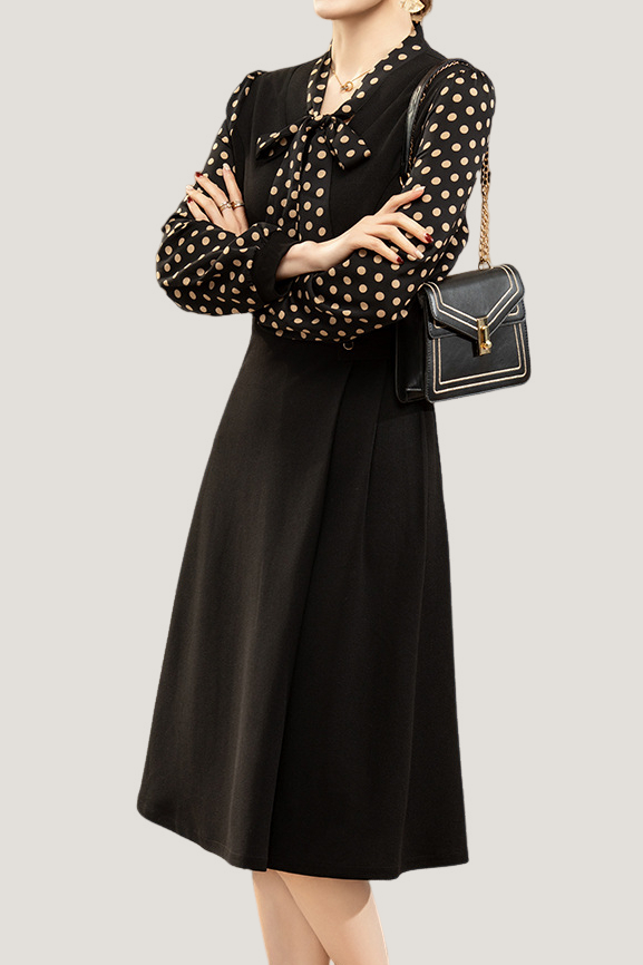 Casual Versatile Polka Dot Long-Sleeve Paneled Dress - liwisi