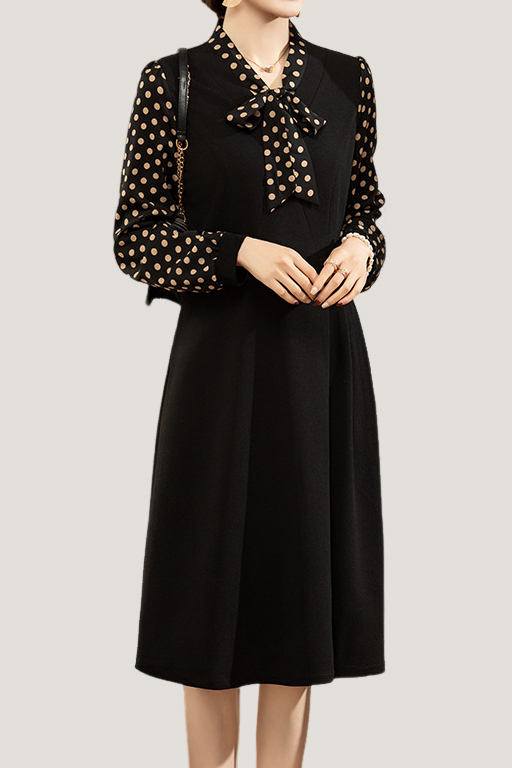 Casual Versatile Polka Dot Long-Sleeve Paneled Dress - liwisi