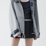 Casual Double-Zipper Plaid Patchwork Coat - liwisi