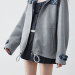 Casual Double-Zipper Plaid Patchwork Coat - liwisi