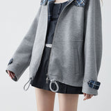 Casual Double-Zipper Plaid Patchwork Coat - liwisi
