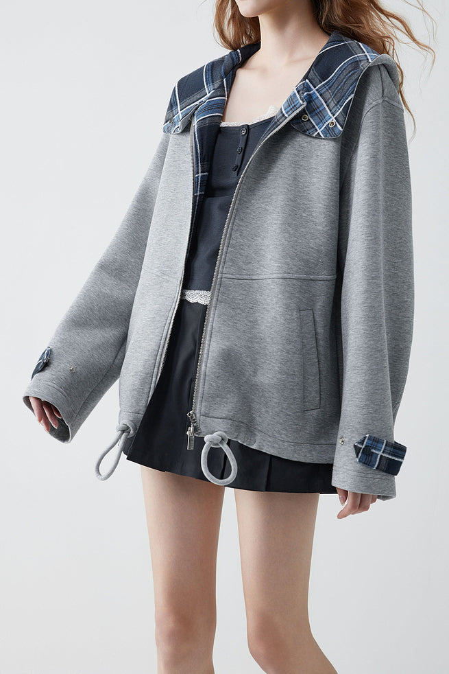 Casual Double-Zipper Plaid Patchwork Coat - liwisi