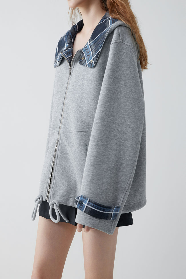 Casual Double-Zipper Plaid Patchwork Coat - liwisi