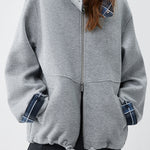 Casual Double-Zipper Plaid Patchwork Coat - liwisi