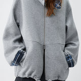 Casual Double-Zipper Plaid Patchwork Coat - liwisi