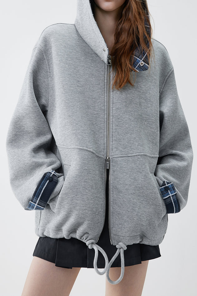 Casual Double-Zipper Plaid Patchwork Coat - liwisi