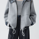 Casual Double-Zipper Plaid Patchwork Coat - liwisi