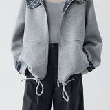 Casual Double-Zipper Plaid Patchwork Coat - liwisi