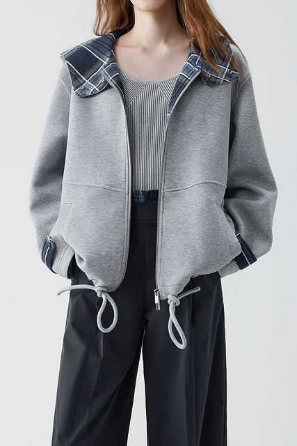 Casual Double-Zipper Plaid Patchwork Coat - liwisi