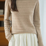 Casual Versatile Half-High Neck Ribbed Pullover Sweater