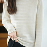 Casual Versatile Half-High Neck Ribbed Pullover Sweater