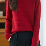 Casual Versatile Half-High Neck Ribbed Pullover Sweater