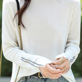 Casual Solid-Color Rhinestone Half-High Neck Pullover Sweater