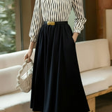 Commuter Versatile Striped Crew Neck Dress - liwisi