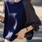 Casual Versatile Patchwork Plaid Pullover Hoodie