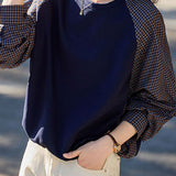 Casual Versatile Patchwork Plaid Pullover Hoodie