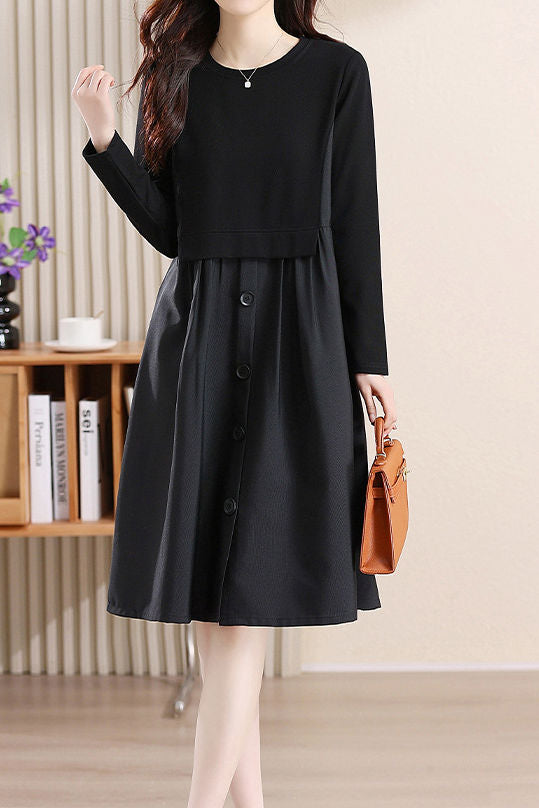 Casual Versatile Crew Neck Solid-Color Dress - liwisi