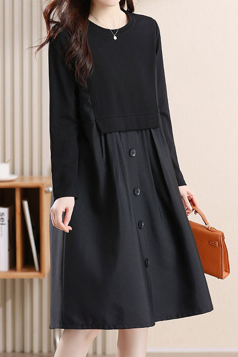 Casual Versatile Crew Neck Solid-Color Dress - liwisi