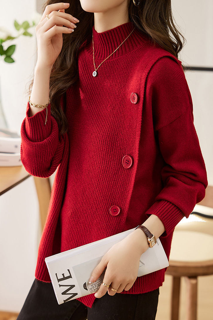 Casual Solid-Color Asymmetric Design Pullover Sweater - liwisi