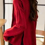 Casual Solid-Color Asymmetric Design Pullover Sweater - liwisi