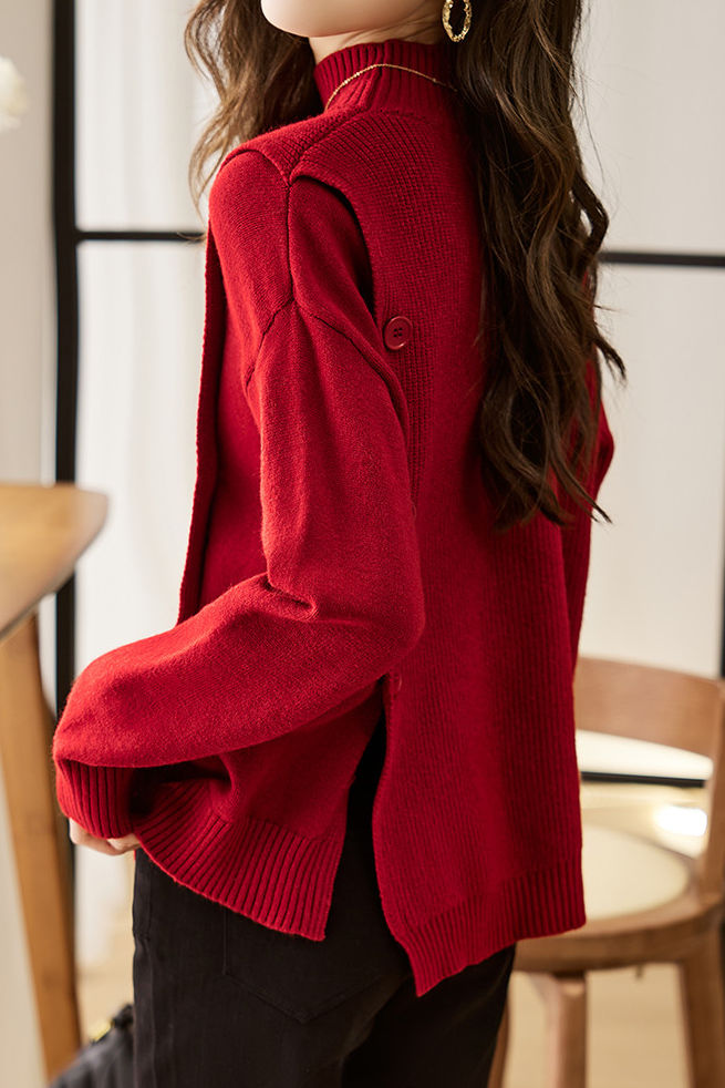 Casual Solid-Color Asymmetric Design Pullover Sweater - liwisi