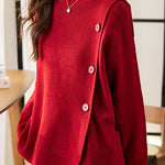 Casual Solid-Color Asymmetric Design Pullover Sweater - liwisi