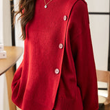Casual Solid-Color Asymmetric Design Pullover Sweater - liwisi