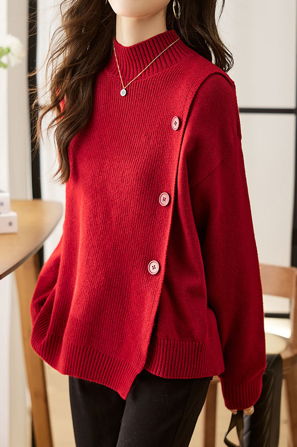 Casual Solid-Color Asymmetric Design Pullover Sweater - liwisi