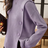 Casual Solid-Color Asymmetric Design Pullover Sweater - liwisi