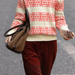 Casual V-Neck Snowflake Striped Pullover Sweater - liwisi