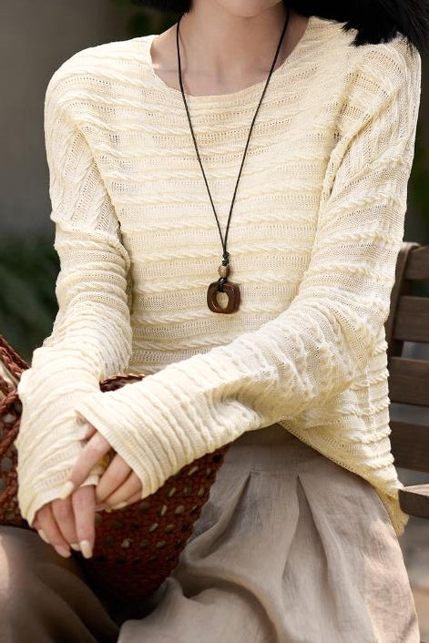 Casual Versatile Crew Neck Ribbed Pullover Knitted Top - liwisi