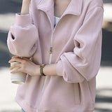 Casual Versatile Solid-Color Half-High Neck Coat