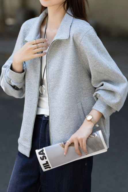 Casual Versatile Solid-Color Half-High Neck Coat - liwisi