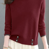 Casual Versatile Long-Sleeve Pullover Color-Block Knitted Top