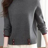 Casual Versatile Long-Sleeve Pullover Color-Block Knitted Top