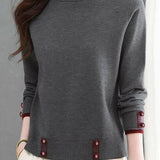 Casual Versatile Long-Sleeve Pullover Color-Block Knitted Top