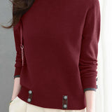 Casual Versatile Long-Sleeve Pullover Color-Block Knitted Top