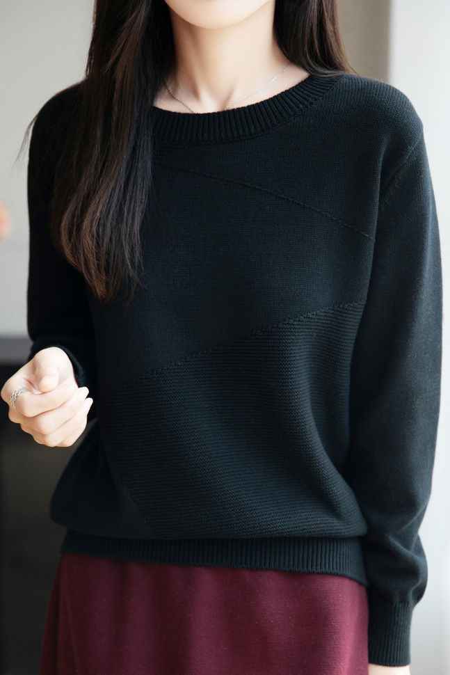 Casual Solid-Color Jacquard Texture Knitted Top - liwisi