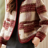 Elegant Classic Plaid Cotton-Padded Woolen Coat