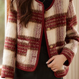 Elegant Classic Plaid Cotton-Padded Woolen Coat
