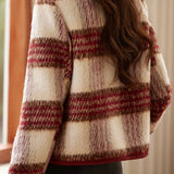Elegant Classic Plaid Cotton-Padded Woolen Coat