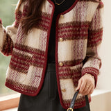 Elegant Classic Plaid Cotton-Padded Woolen Coat