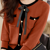 Casual Versatile Crew Neck Drawstring Cardigan